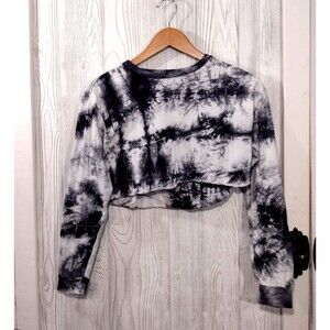 Rue 21 Womens Medium Black Tie Dye 100% cotton Long Sleeve Crop Shirt Rocker